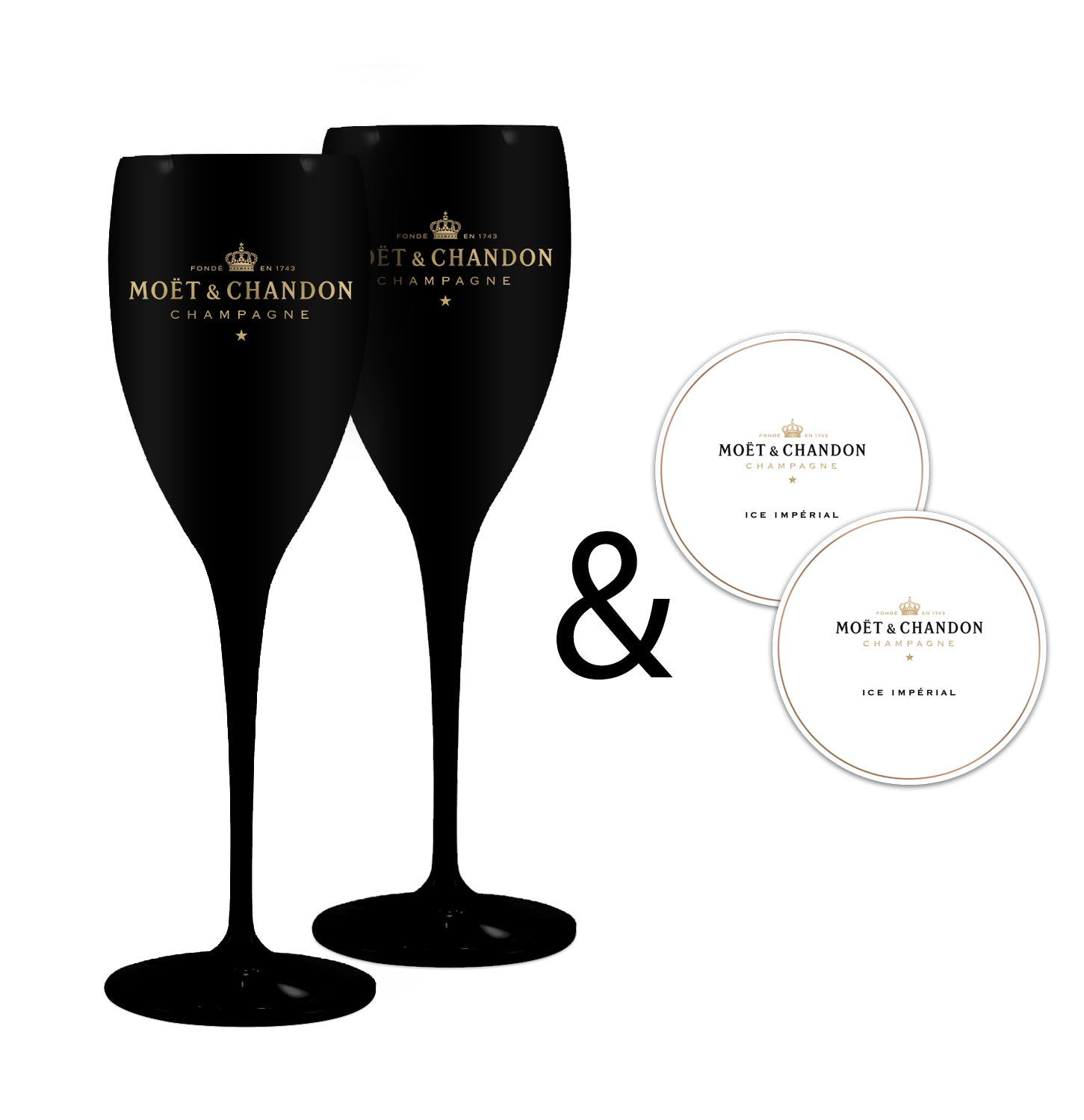 Moet & Chandon Black Champagne Flutes with Paper Coaster - Set of 2