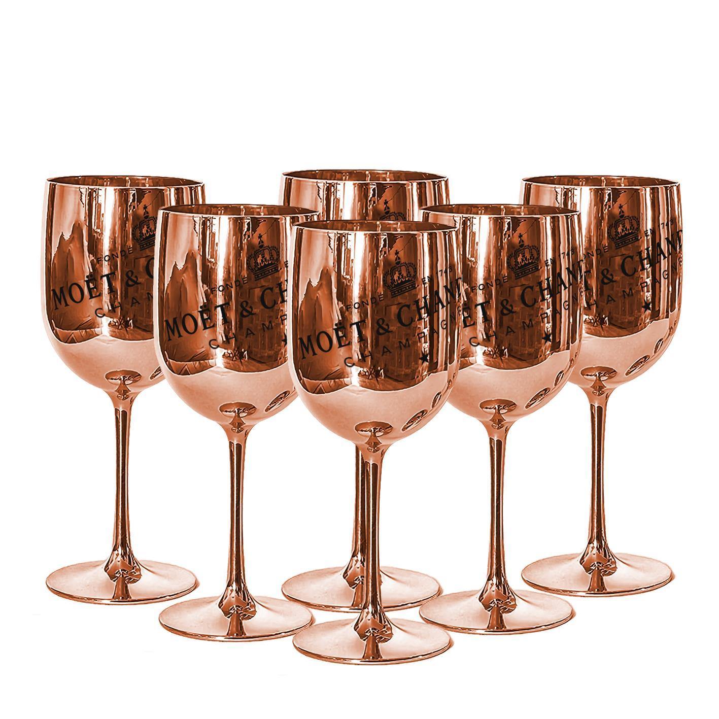 Moet & Chandon Rose Gold Ice Imperial Acrylic Champagne Glasses with Coasters - Set of 6 Glasses - Luxe Outdoor