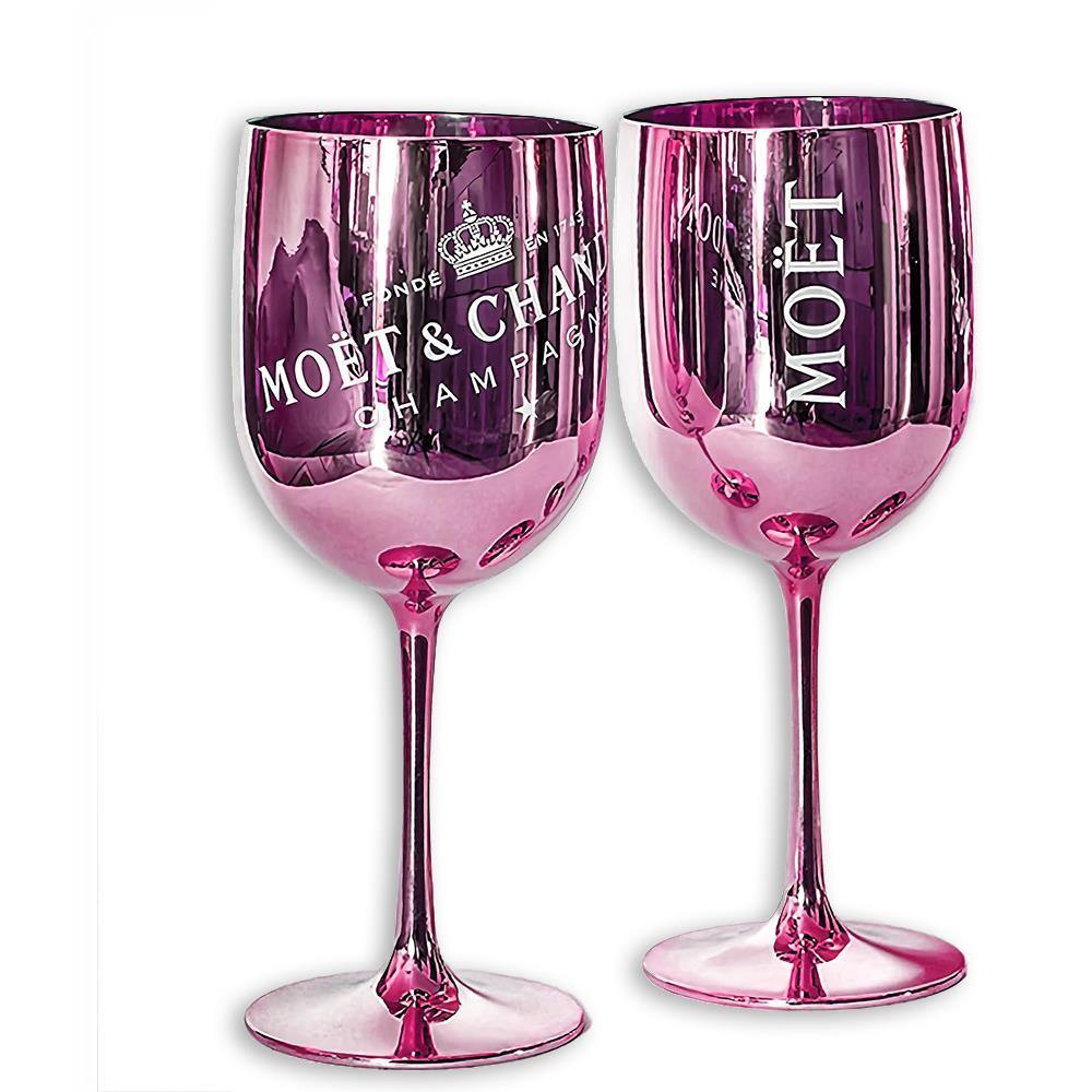 Moet & Chandon Pink Ice Imperial Acrylic Champagne Glasses with Coasters - Set of 2 Glasses - Luxe Outdoor