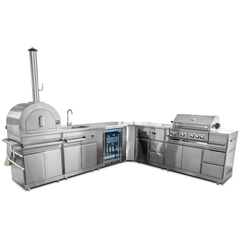 Front image of stainless steel luxury outdoor kitchen