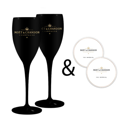 Moet & Chandon Black Champagne Flutes with Paper Coaster - Set of 2