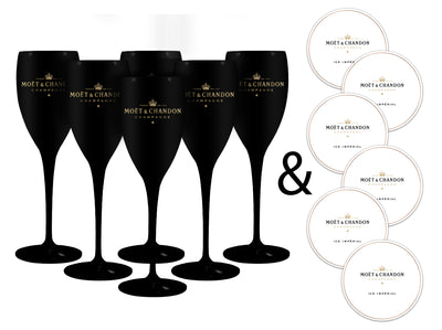 Moet & Chandon Black Champagne Flutes with Paper Coaster - Set of 6