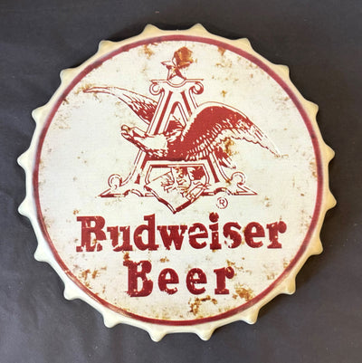 Budweiser White Vintage Metal Bottle Top - 30cm