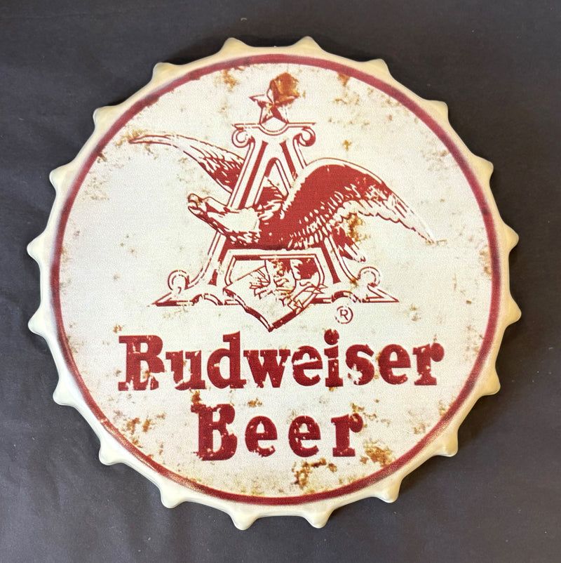 Budweiser White Vintage Metal Bottle Top - 30cm