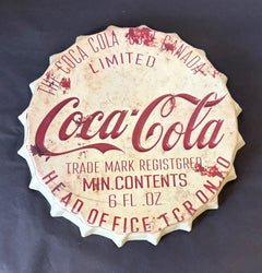 Coca Cola White Metal Bottle Top - 30cm