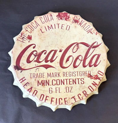 Coca Cola White Metal Bottle Top - 30cm