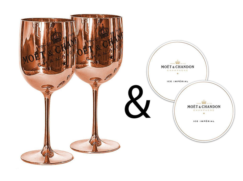 Moet & Chandon Rose Gold Ice Imperial Acrylic Champagne Glasses with Coasters - Set of 2 Glasses - Luxe Outdoor