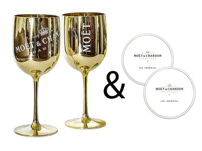 Moet & Chandon Gold Ice Imperial Acrylic Champagne Glasses with Coasters - Set of 2 Glasses - Luxe Outdoor