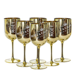 Moet & Chandon Gold Ice Imperial Acrylic Champagne Glasses with Coasters - Set of 6 Glasses - Luxe Outdoor