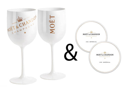 Moet & Chandon Ice Imperial Champagne Acrylic Glass Pair with Paper Coasters - Set of 2 Glasses - Luxe Outdoor