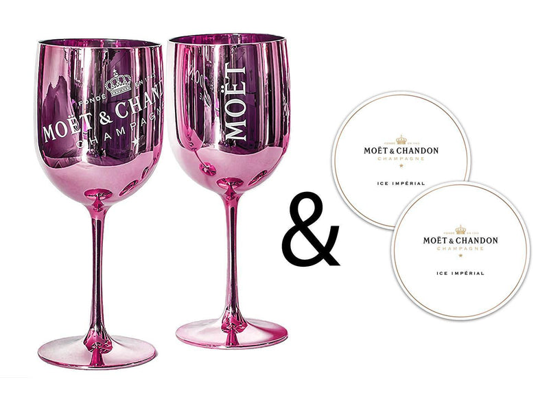 Moet & Chandon Pink Ice Imperial Acrylic Champagne Glasses with Coasters - Set of 2 Glasses - Luxe Outdoor