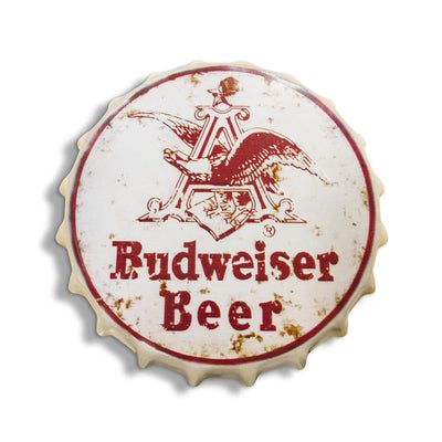Budweiser White Vintage Metal Bottle Top - 30cm - Luxe Outdoor