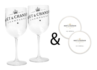 Moet & Chandon Clear Ice Imperial Acrylic Champagne Glasses with Coasters - Set of 2 Glasses - Luxe Outdoor