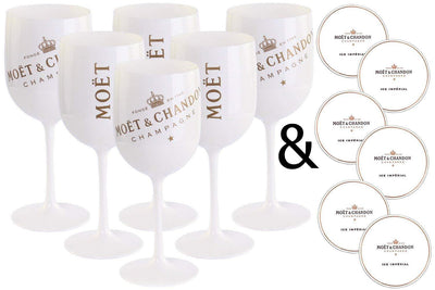 Moet & Chandon Ice Imperial Champagne Acrylic Glass Pair with Paper Coasters - Set of 6 Glasses - Luxe Outdoor